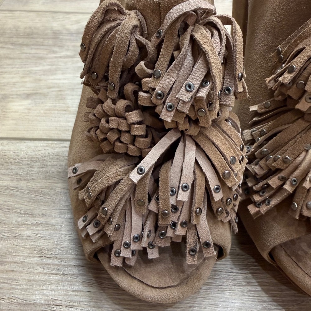 Reed Evins Suede Studded Fringe Slingback PeepToe Heels Boho Coastal Cowgirl 8.5 - Picture 4 of 11